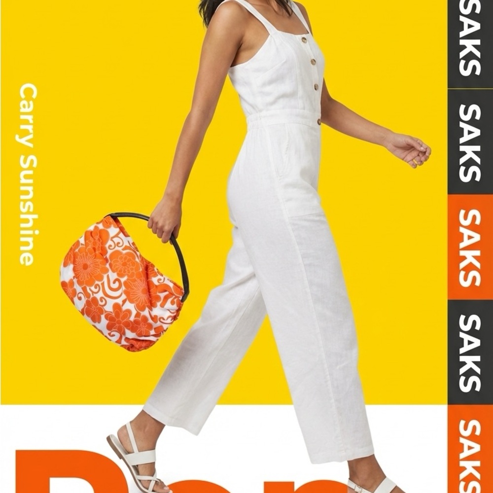 Saks Fifth Avenue Orange Floral Bag
